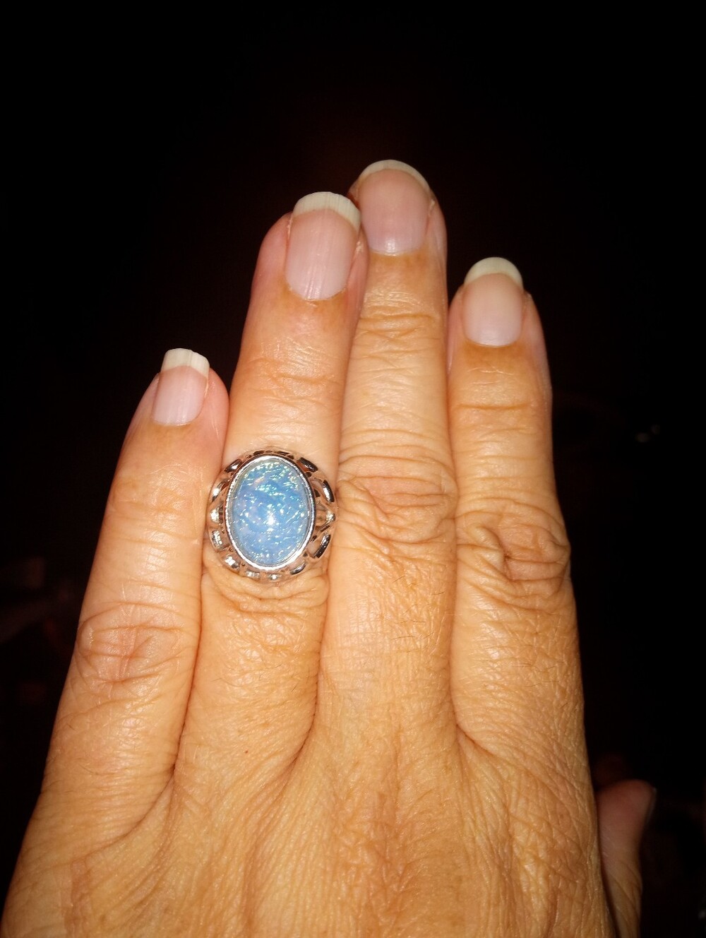 AVON Vintage Blue Opal Oval Sterling Ring